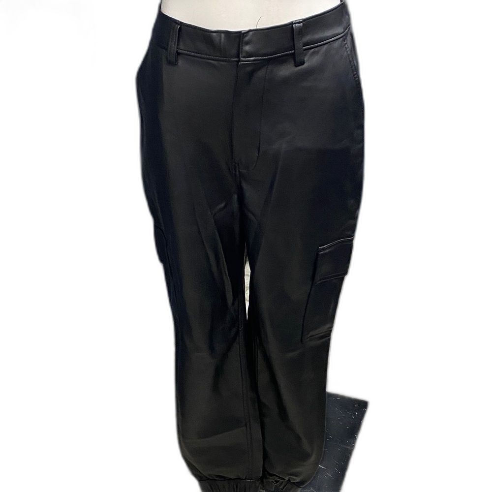 Hollister Faux Leather Cargo Pants Black Ultra-High Rise Baggy Small